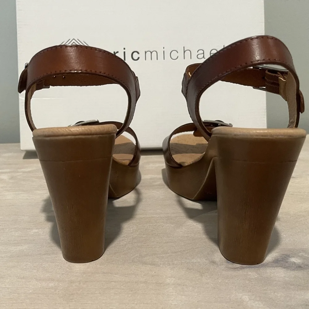Eric Michael Jasmine Platform Heels in Brown Leather. Size EU 36. New In…‎
